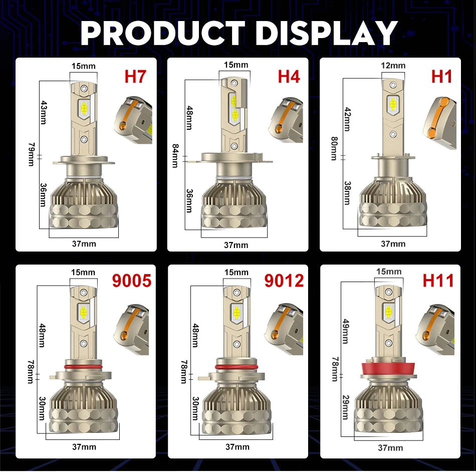 2Pcs H7 LED Canbus Car Headlight H11 H4 Fog Light High Low Beam H1 HB3 9005 HB4 9006 9012 Auto bulb Super Bright 6000K 1000W 12V