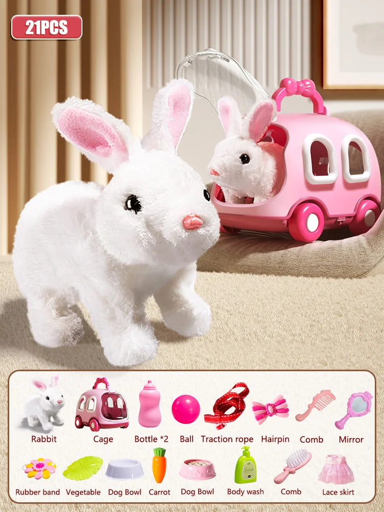 Interactive Dancing Walking Rabbit Toy, Plush Bunny Electronic Pet for Kids, Animated Moving Animal Gift for Boys Girls Birthday